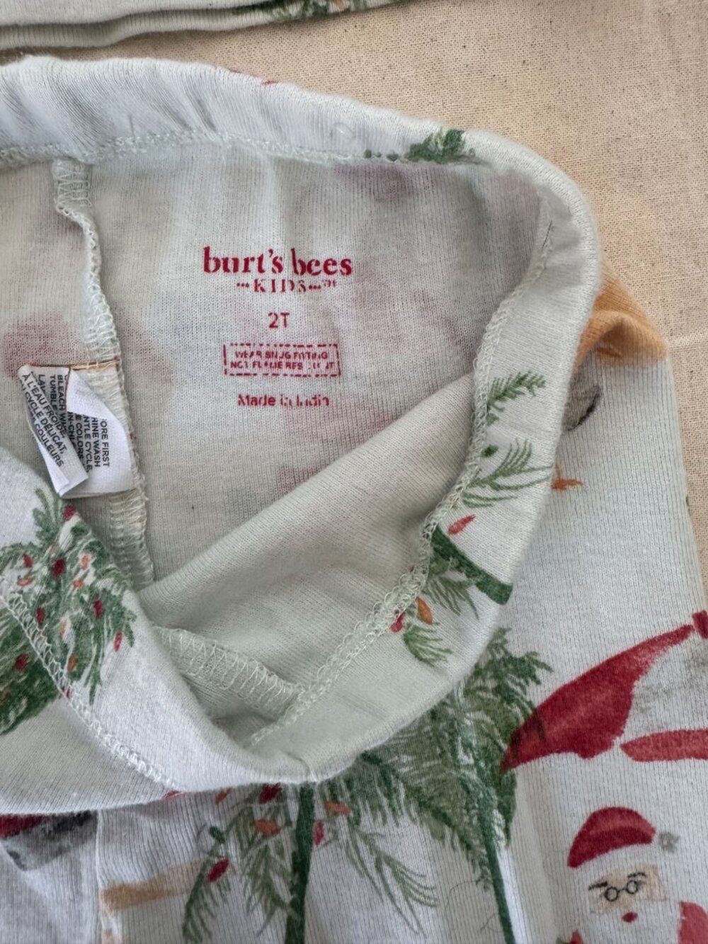 Burt's Bees Pajamas with Santa at the Beach Pattern - Size 2T - Picture 2 of 4
